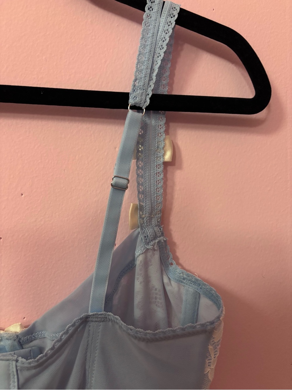 Pastel Blue & White Coquette Floral Lace Sheer Bow Corset Bustier Top - Medium - Picture 12 of 16